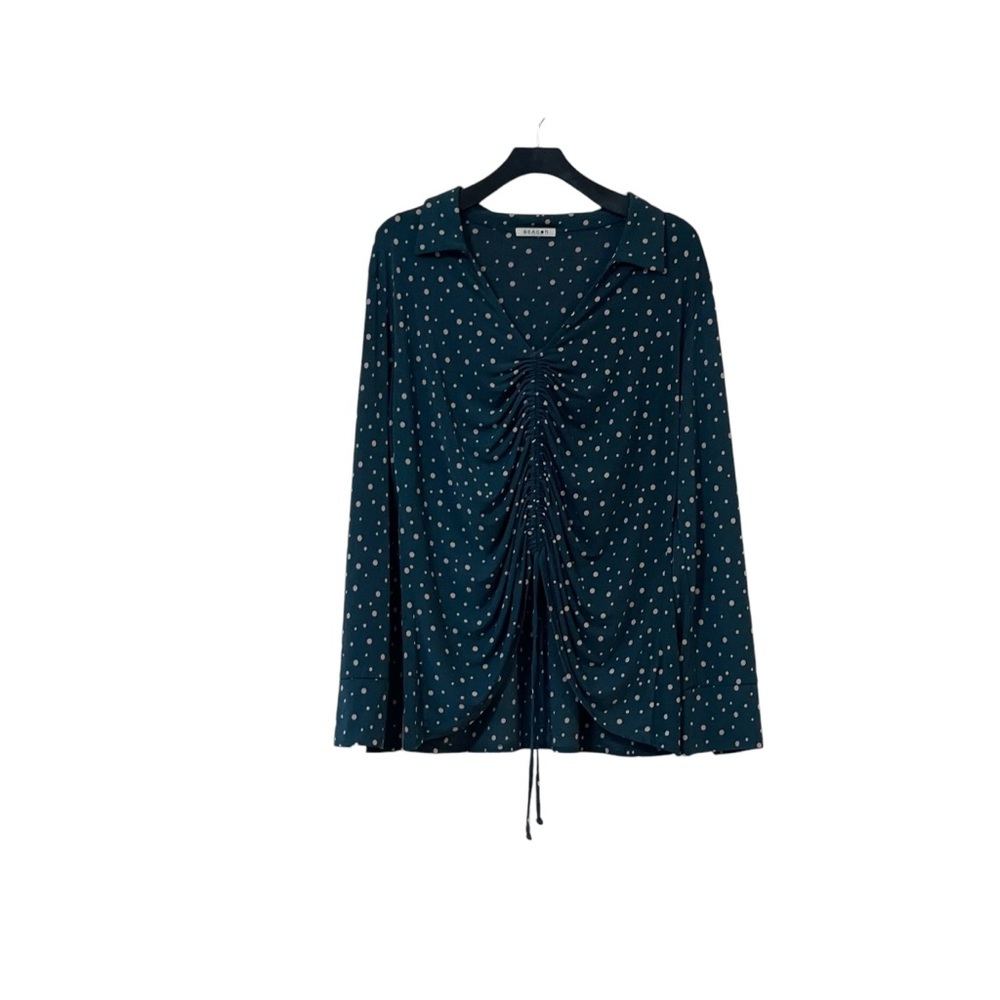 Beacon Green and Tan Polka-Dot Ruched Front‎ Top XXL